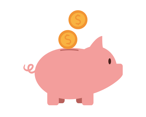 Graphic of a pink piggy bank with gold coins