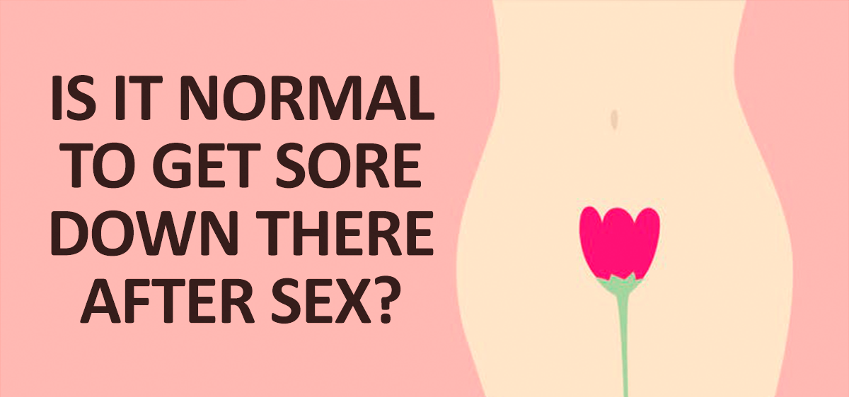 Text based illustration with the words ' is it normal to get sore down there after sex?